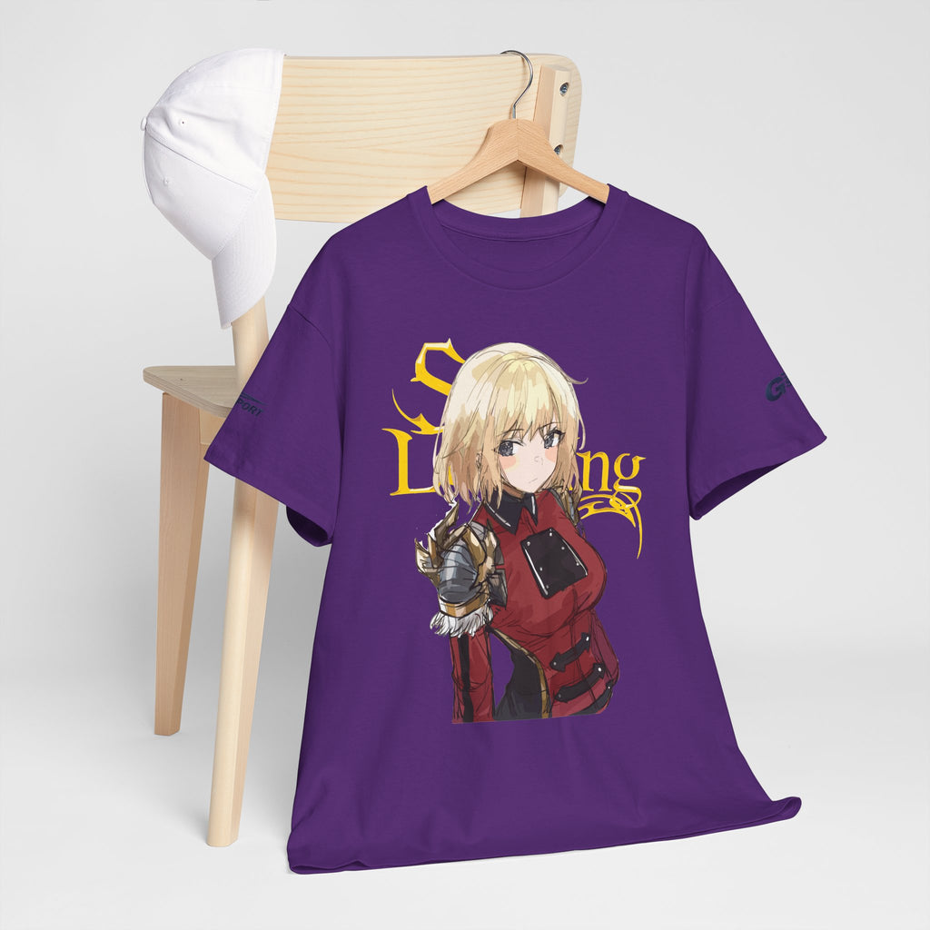 Anime knight graphic T-shirt with fantasy warrior artwork