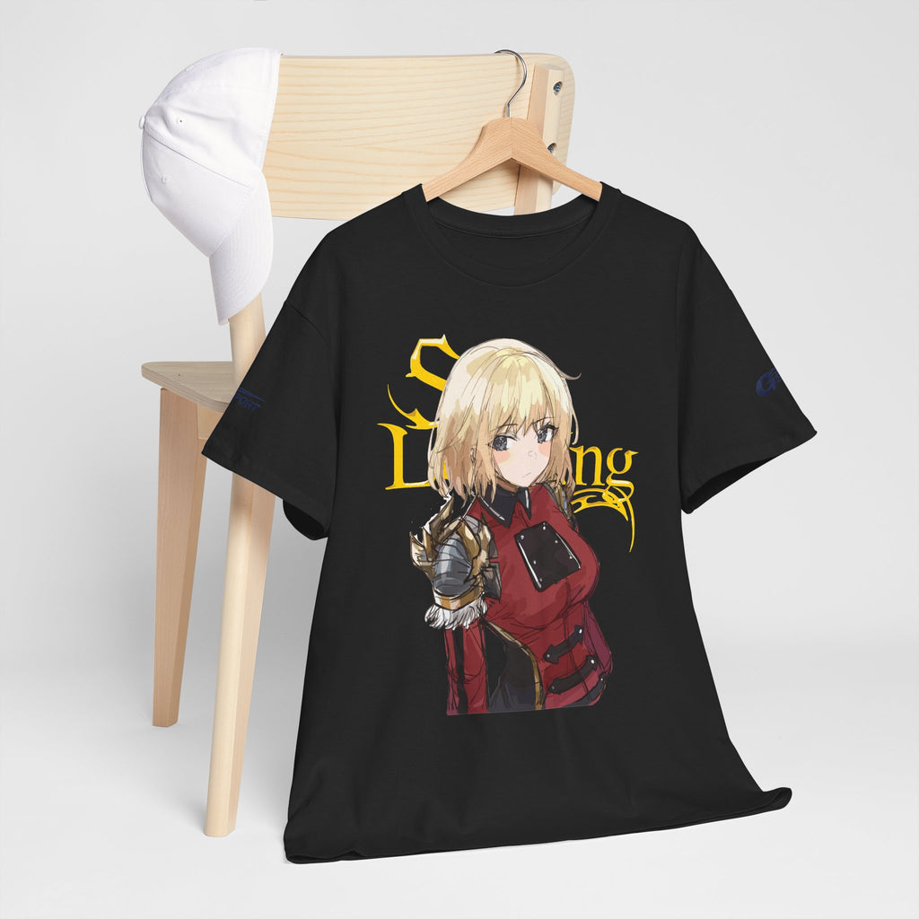 Anime knight graphic T-shirt with fantasy warrior artwork
