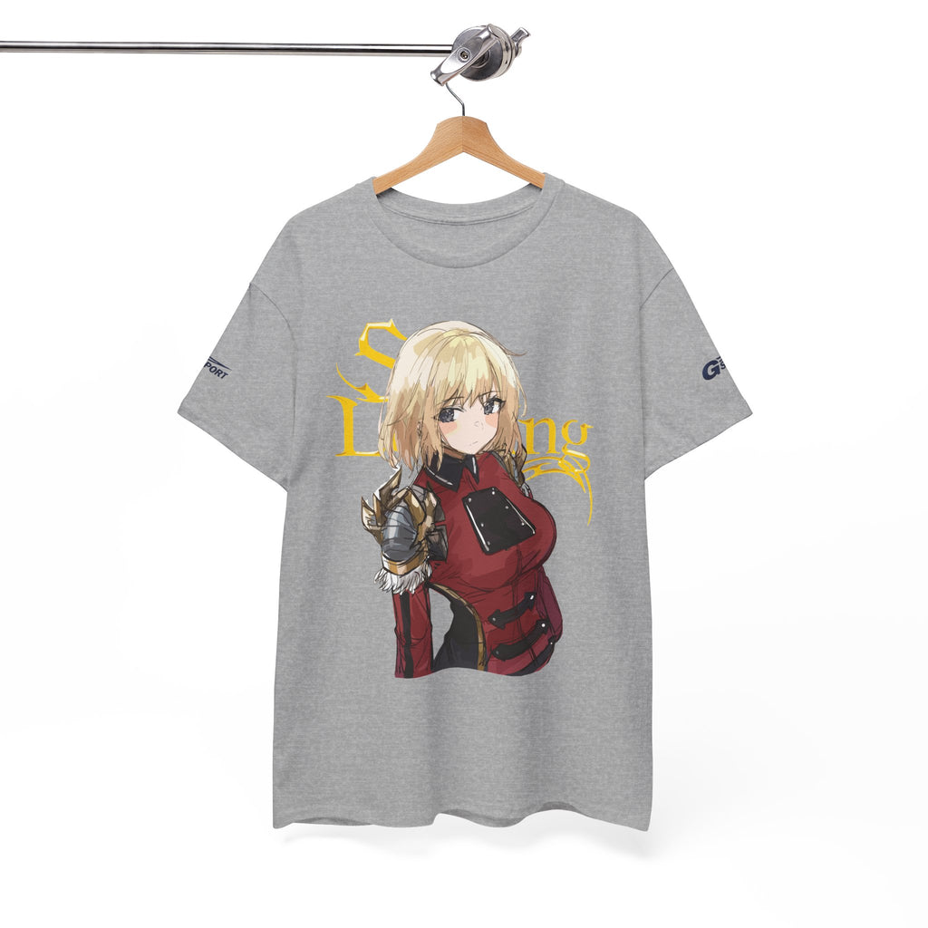 Anime knight graphic T-shirt with fantasy warrior artwork
