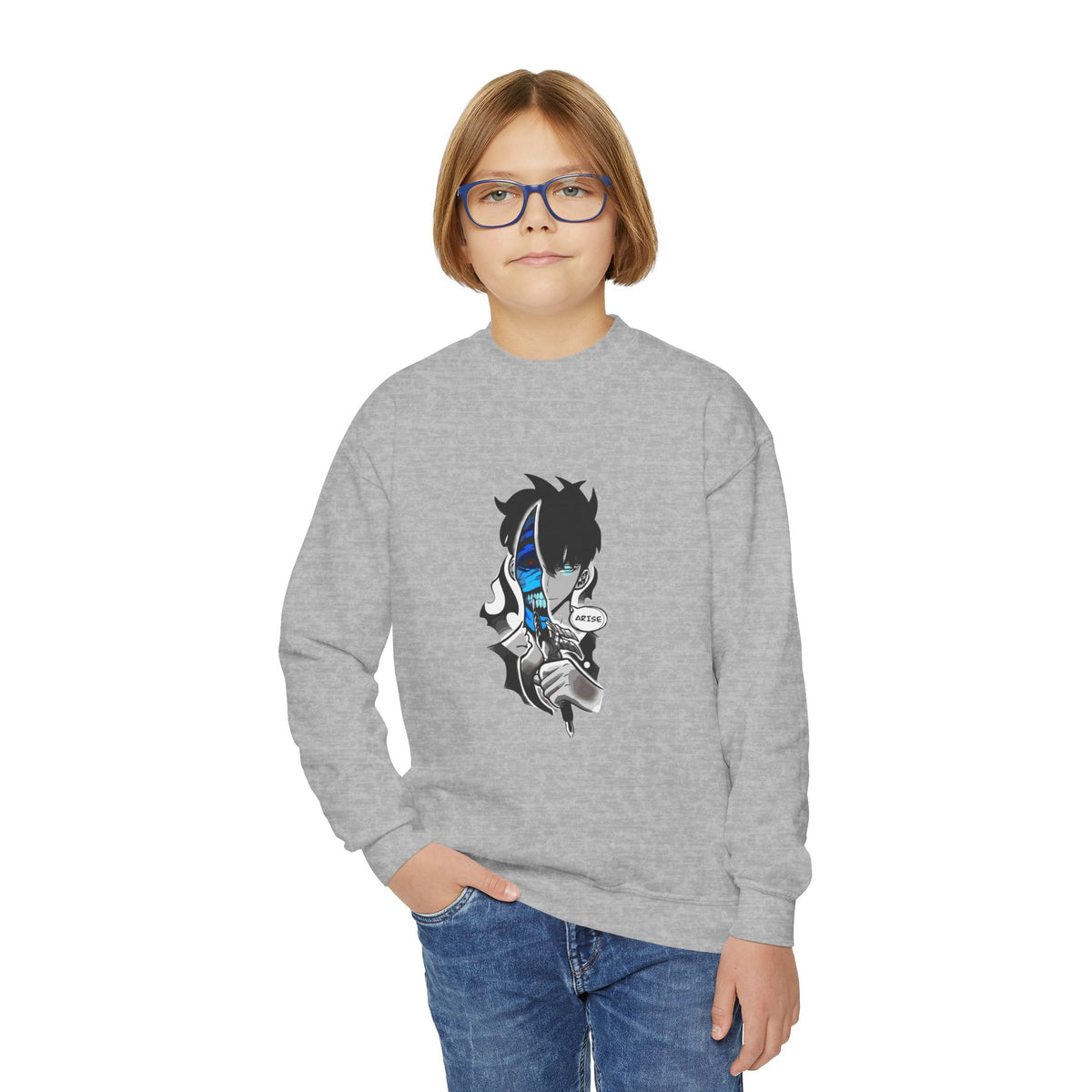 Anime Shadow Boy Youth Crewneck Sweatshirt | Kids Streetwear