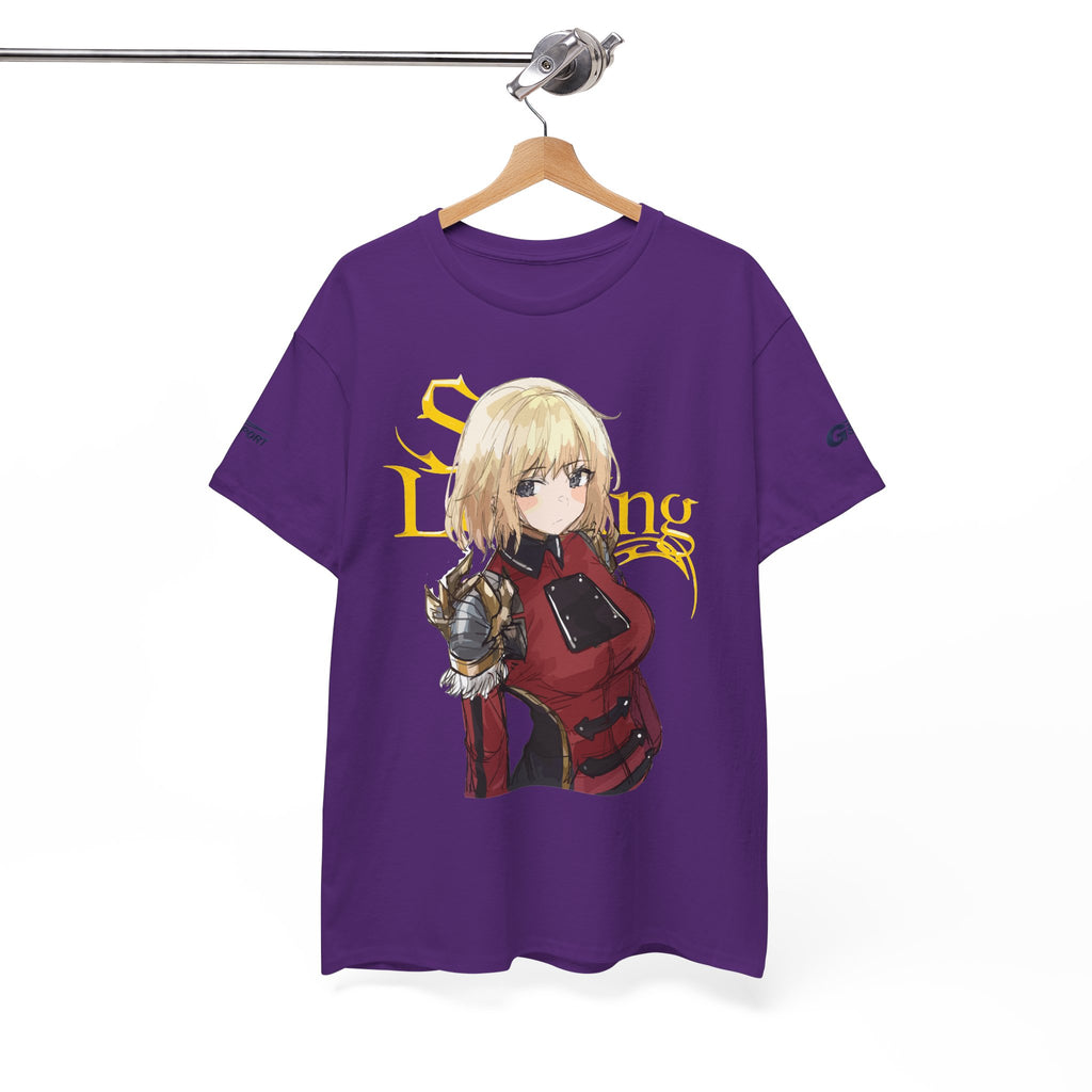 Anime knight graphic T-shirt with fantasy warrior artwork