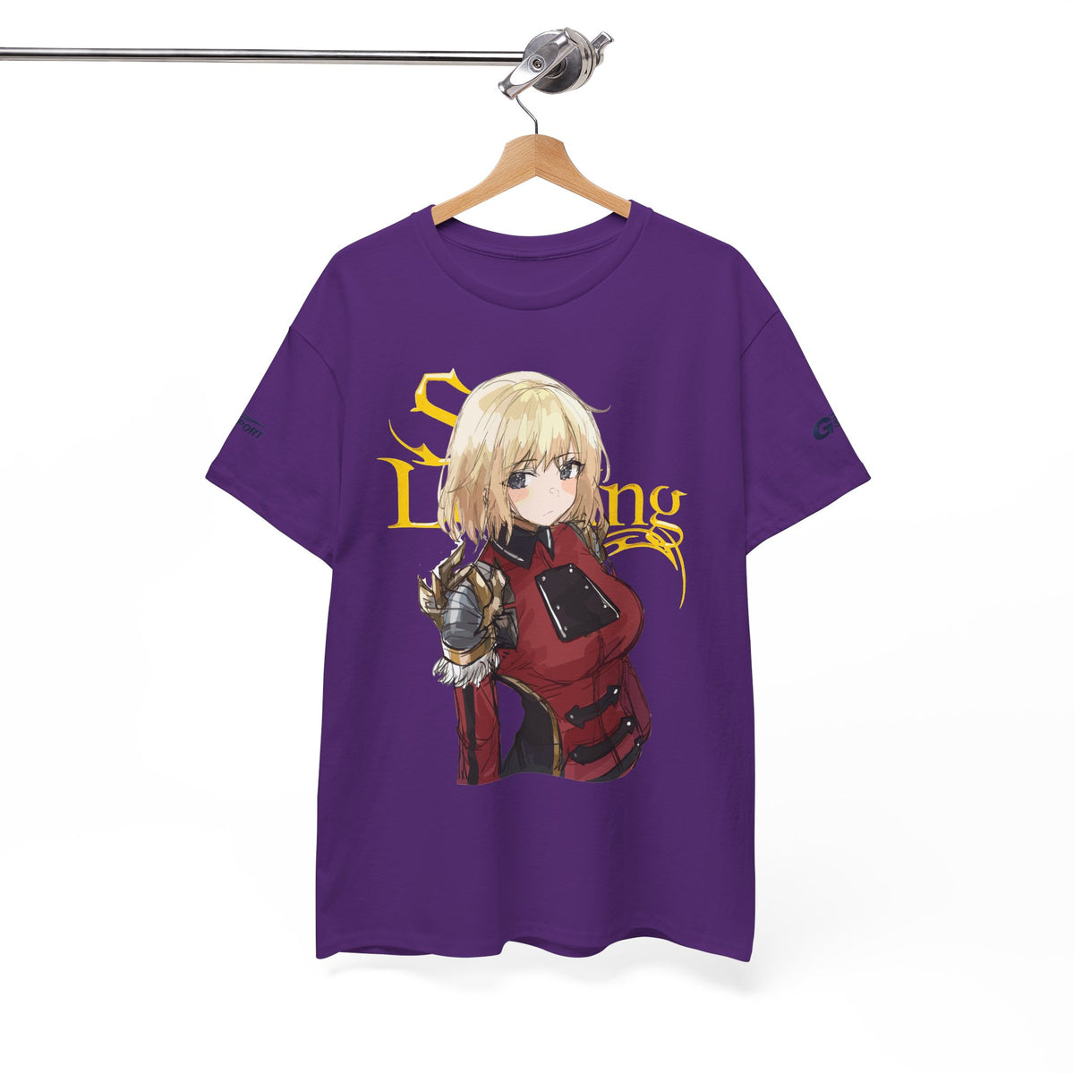 Anime knight graphic T-shirt with fantasy warrior artwork