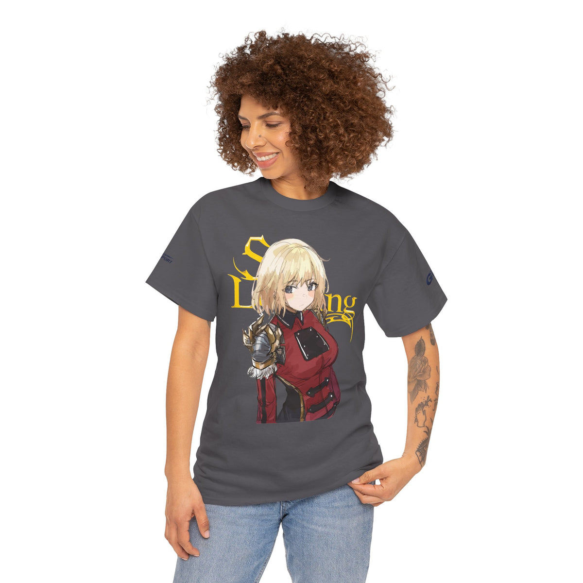 Anime knight graphic T-shirt with fantasy warrior artwork