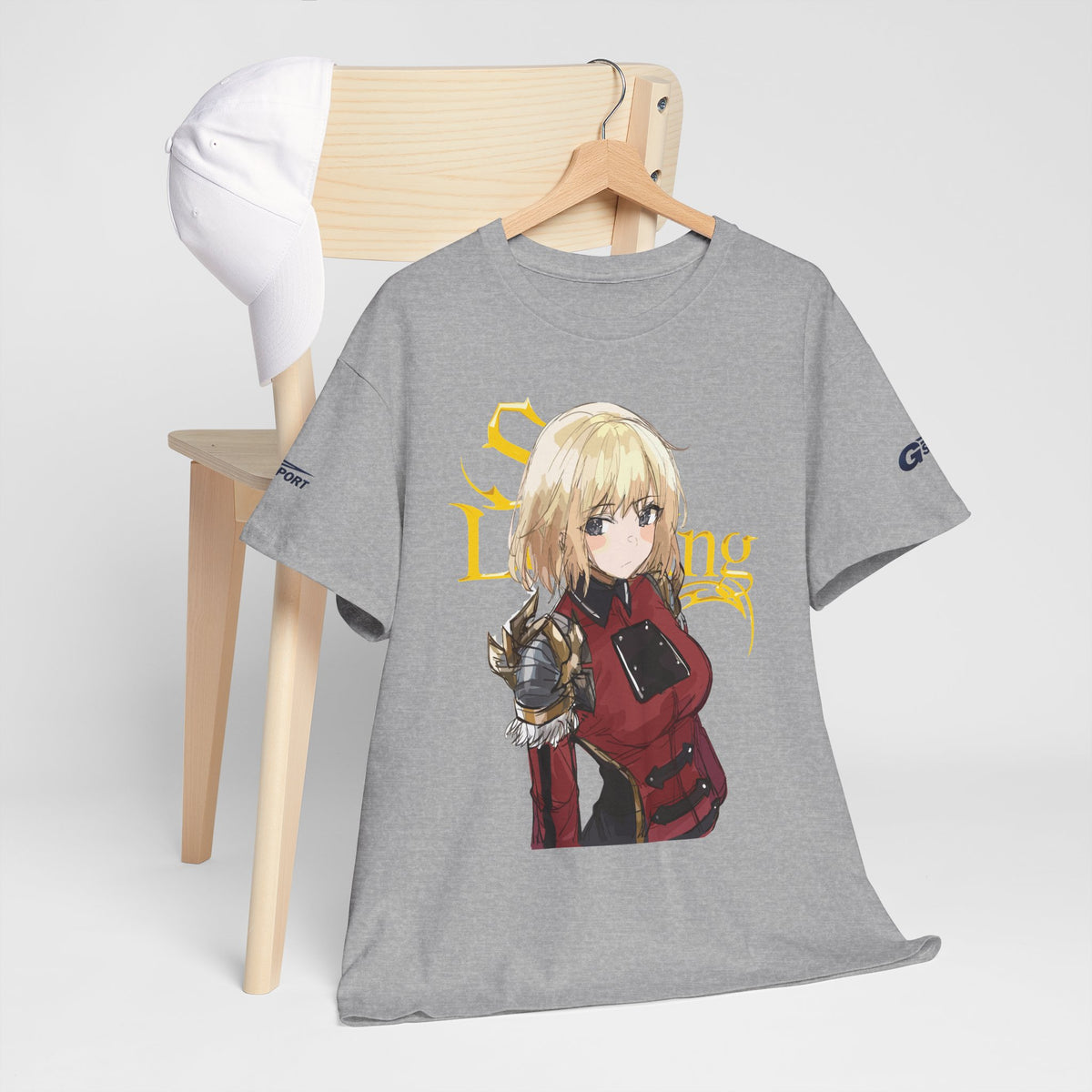 Anime knight graphic T-shirt with fantasy warrior artwork