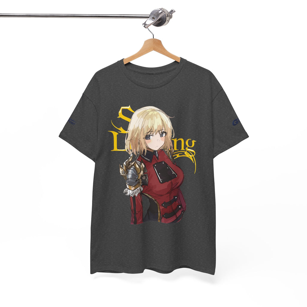Anime knight graphic T-shirt with fantasy warrior artwork