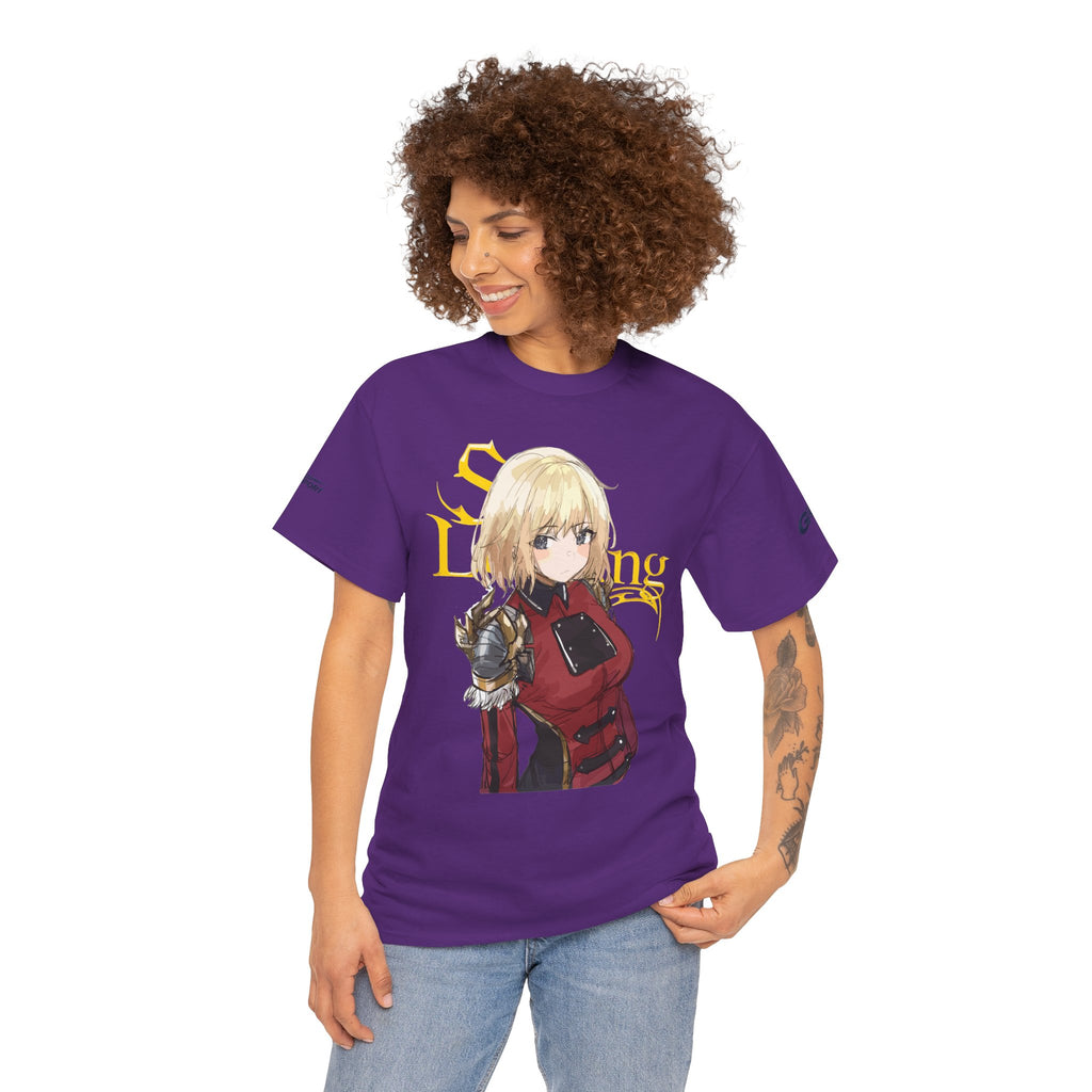 Anime knight graphic T-shirt with fantasy warrior artwork