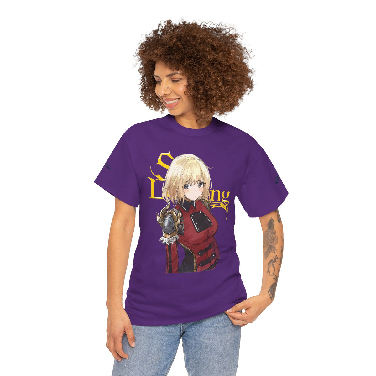Anime knight graphic T-shirt with fantasy warrior artwork