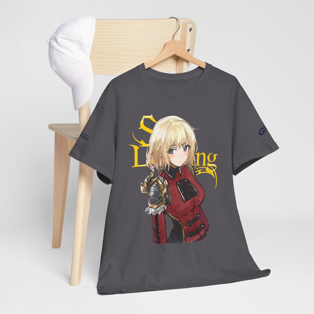 Anime knight graphic T-shirt with fantasy warrior artwork