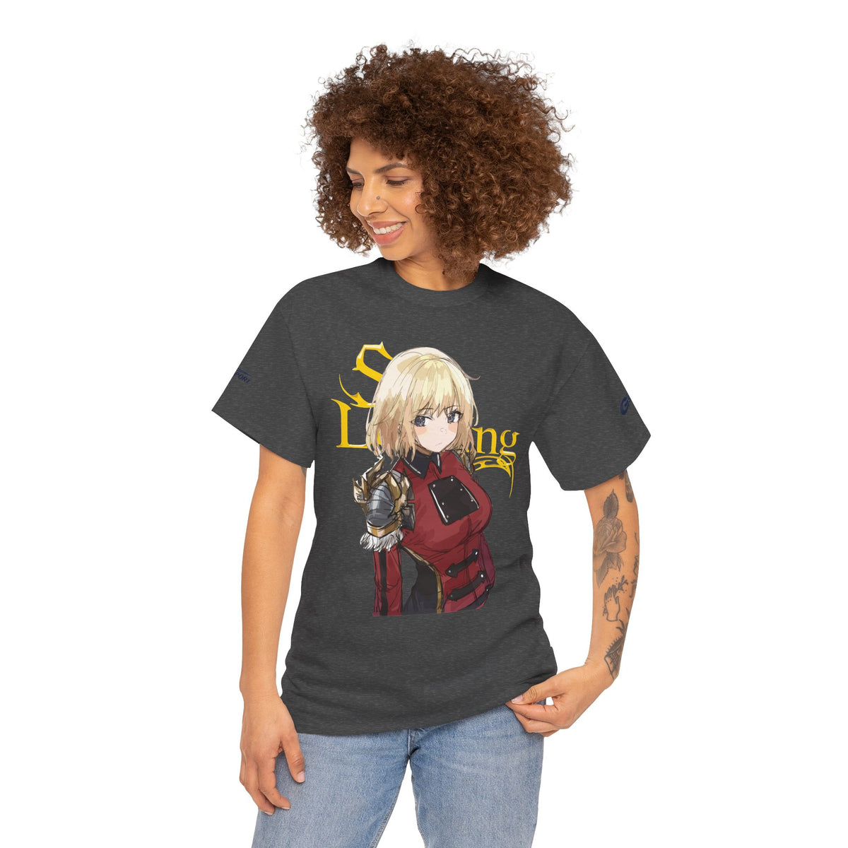 Anime knight graphic T-shirt with fantasy warrior artwork